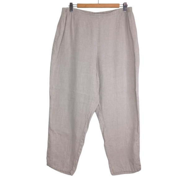 Flax 100% Linen Oatmeal Lagenlook Contemporary Sz L Pants - Picture 1 of 14